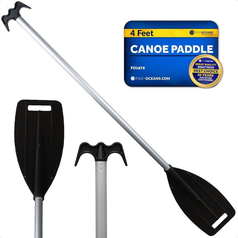 Five Oceans Canoe Paddle, Canoe Paddles and Boat Hook, Black, 4-Feet Long, Anodized Aluminum Shaft, Reinforced ABS Plastic Blade & Hook, Lightweight - Image 1